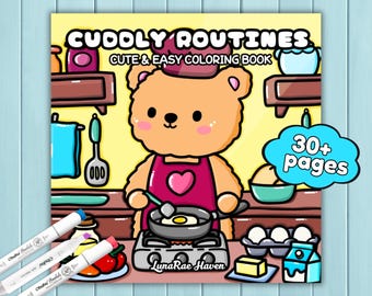 Cuddly Routines Coloring Book, Cute and Cozy Digital Coloring 30+ Pages, Instant Download PDF Relaxing Comfy Coloring Book