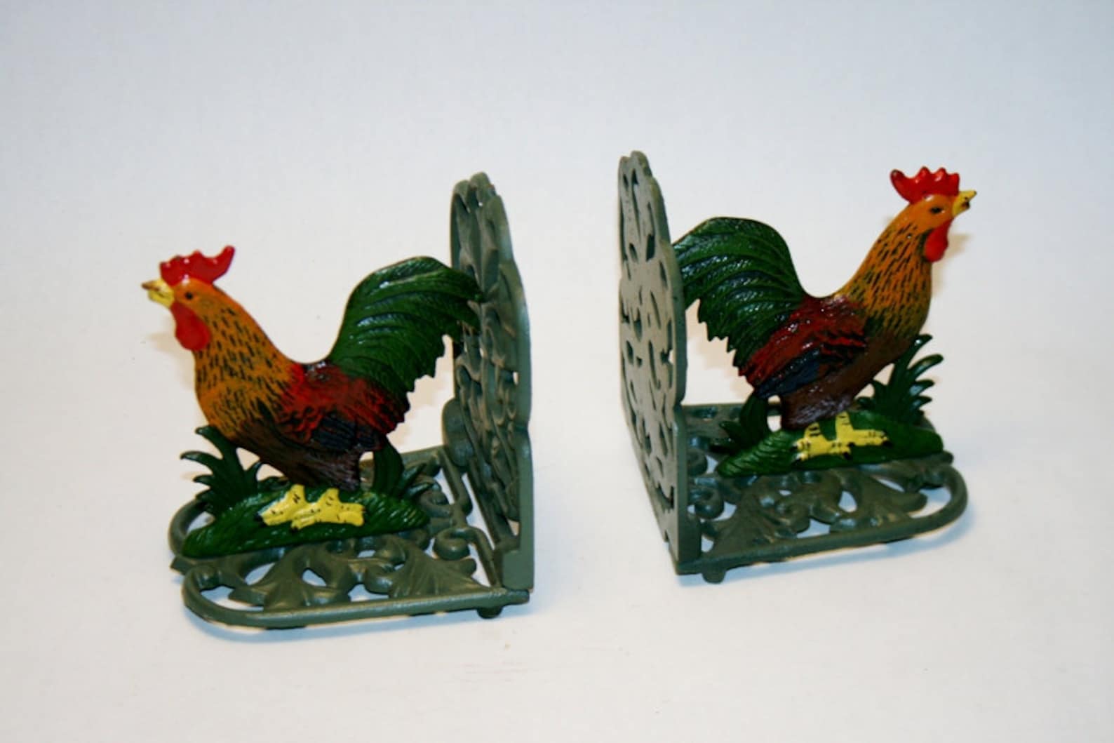 Vintage Cast Iron Rooster Bookends from the 1970s Era Etsy