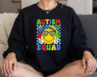 Autism Awareness Autism Squad Support Smile Face Sublimation PNG | Digital Download | Clipart for T-Shirts, Mugs, Tumblers
