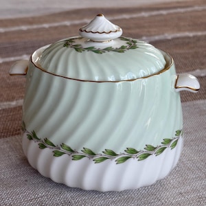 Rare vintage sucrier vert Cheviot Minton et son couvercle