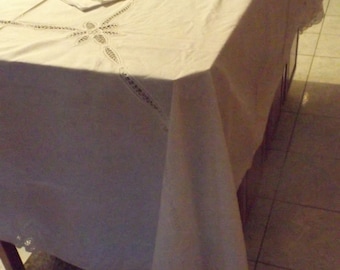 Sale Tablecloth huge hand cut work tablecloth 104"x 70",  set 8 matching cut work napkins. Table decor.European decor.New old stock  Gift
