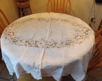 Cut work rectangular  tablecloth with beautiful open work and embroidery. 64" x 50" Home decor, table decor, wedding. Gift idea. Excellent