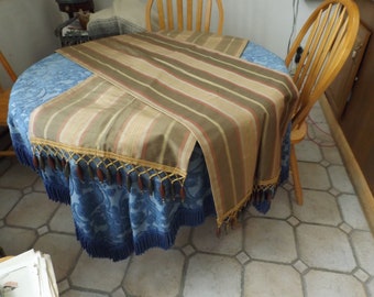 67",lot 2 Delightful lined long oversize runner,brown/beige w/wooden beads on the edges New old stock.Beautiful fabric.Gift idea. Home decor