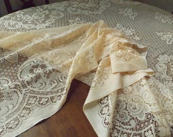 90" Huge Large lace cloth tablecloth rectangular.Light orange.New old stock.Easy care.Banquet.Home decor.American decor. Gift idea
