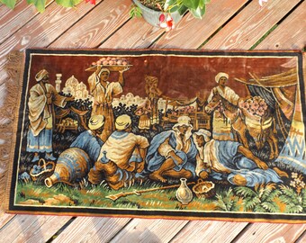 Sale Oriental plush rug, Antique, size 25"x45" praying rug. Wall hanging rug. Jerusalem background. Home decor. Mediterranean Gift