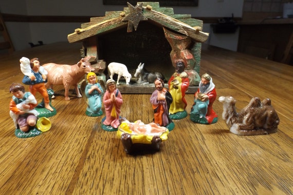 Vintage Nativity Set Christmas Decoration Jesus Birth Scene The Holy Family Home Decor Religion Christianity Wooden Manger Hong Kong