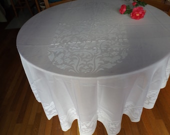Sale Reversible large tablecloth :Vintage transparent  , 66"x 82", oval floral ,damask, Banquet.Wedding. Nice and cozy. Gift idea