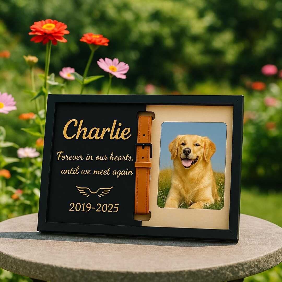 Personalized Pet Memorial Photo Frame With Collar Holder: Dog Sympathy ...