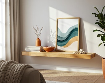 Coastal Wave Art Print Set – Blue Beige Boho, Modern Decor (Digital Download)