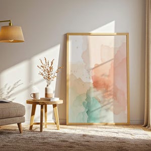 Abstract Watercolor Wall Art Print, Minimalist Pastel Poster, Modern Digital Download, Neutral Boho Home Decor, Soft Color Artwork