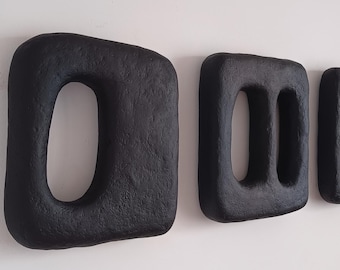 Wabi Sabi Wall Art Set of 3 – Black Textured Wall Panels – Minimalist Organic Abstract Decor