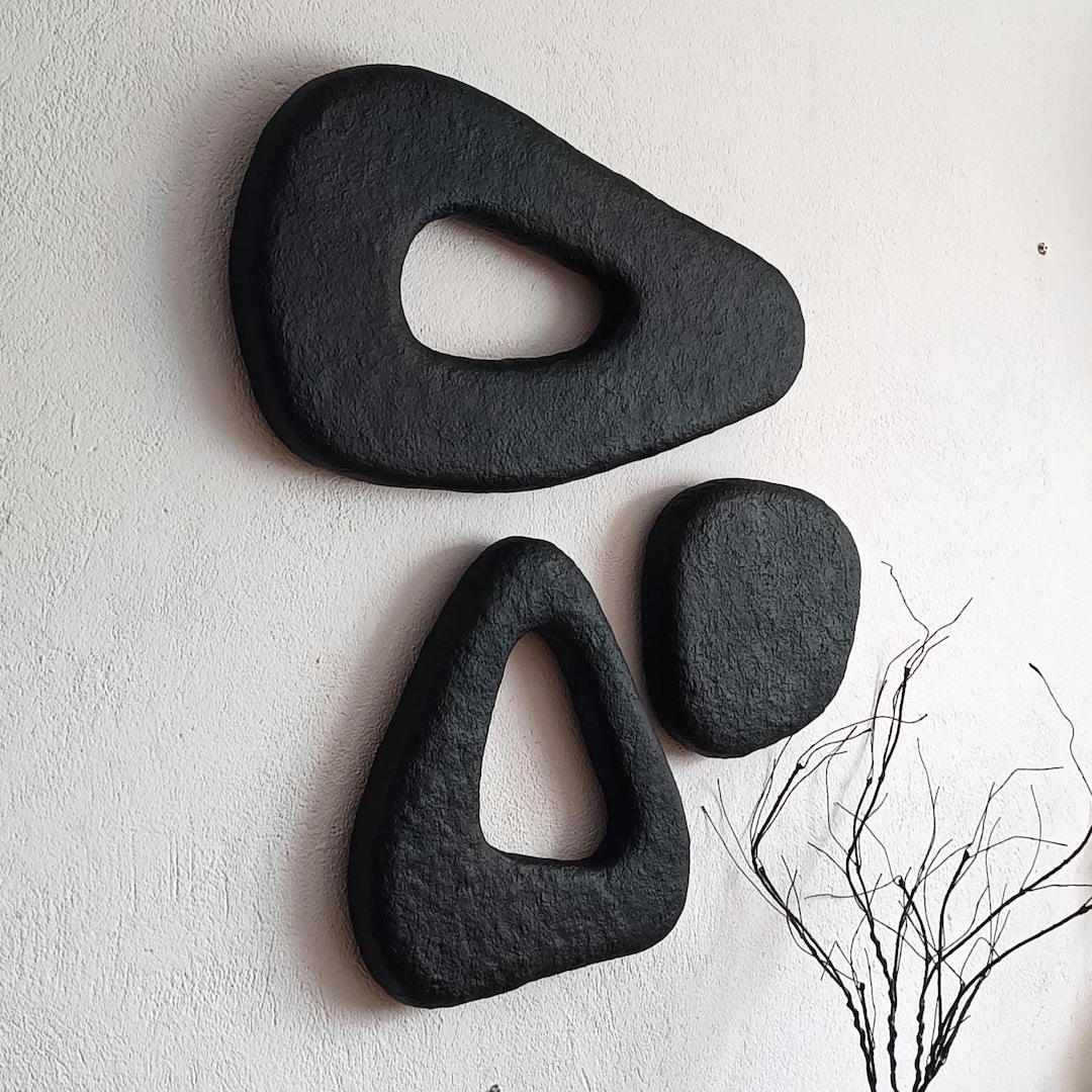 Organic Black Wabi Sabi Wall Art Set – Textured Panels – Minimalist ...