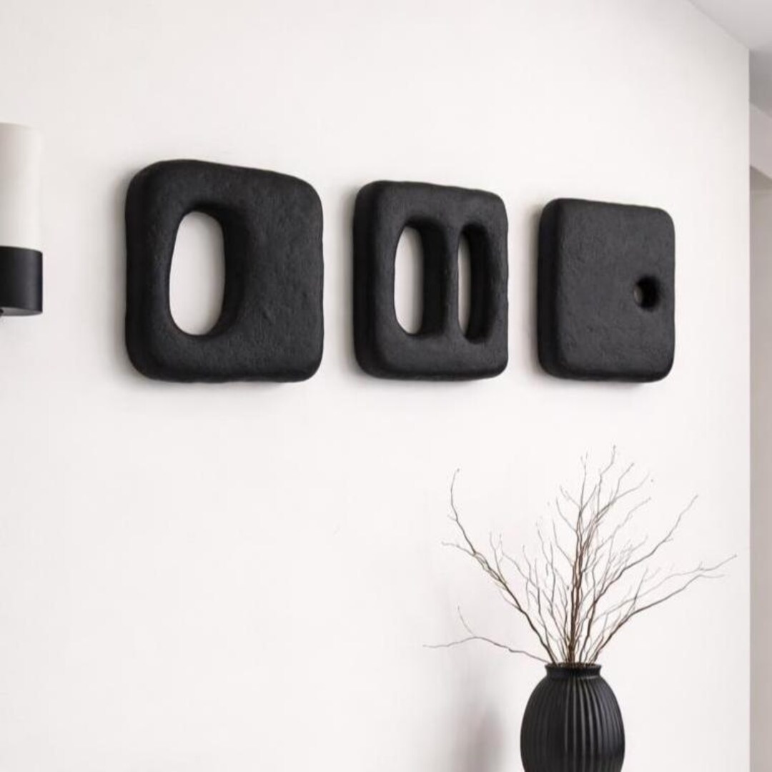 Wabi Sabi Black Textured Wall Art – Set of 3, Minimalist Decor - Etsy