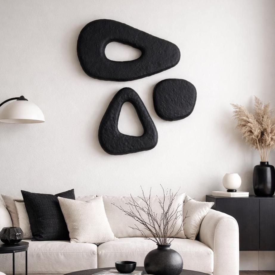 Organic Black Wabi Sabi Wall Art Set – Textured Panels – Minimalist ...