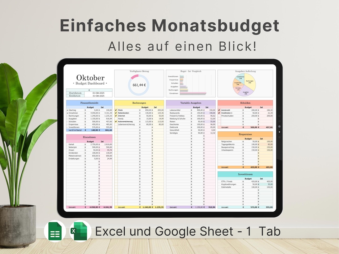 Monatsbudget Vorlage Excel, Einnahmen-Ausgaben Tracker, Haushaltsplaner