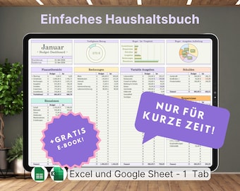 Household Budget Template | Google Sheets & Excel | Simple Monthly Budget Planning | Minimalist Budget Planner | German Income and Expense Tracker