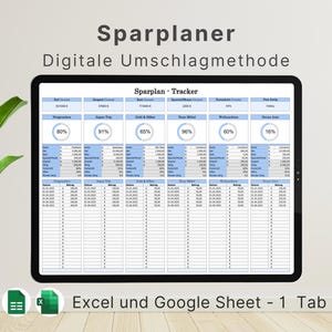 Sparplan Tracker Excel Google Sheets | Umschlagmethode Dashboard Deutsch | Sparziele Vorlage bunt & einfach | Spar-Challenge Budget Planer