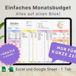 Monatsbudget Vorlage Excel, Einnahmen-Ausgaben Tracker, Haushaltsplaner für Sparen & Finanzen (Deutsch),Ausgabenübersicht, Google Sheets