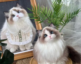 Escultura de gato en fieltro con aguja: Memorial personalizado para mascotas, decoración de gatitos en lana