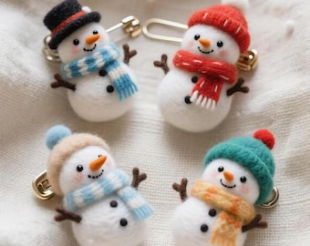 Handmade Felt Christmas Snowman Brooch, Holiday Pin