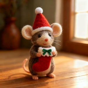 Christmas Felt Mouse Ornament, Handmade Wool Felt Decor, Cute Mouse Christmas Tree Decoration, Gift for Her