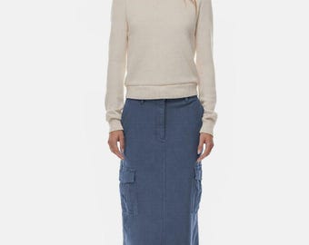 Dusty Blue Cargo Maxi Skirt: Women's High Waist Streetwear