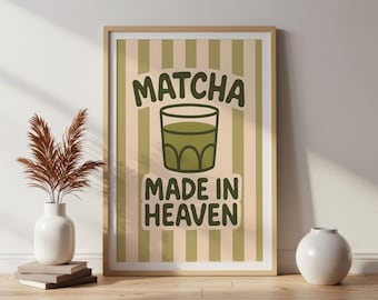 Matcha Wall Art Digital Download | Retro Matcha Poster | Kitchen Wall Art | Cafe Decor | Funny Matcha Print | Minimalist Kitchen Art