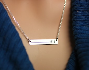 Thin Blue Line Personalized Necklace for Police Wife. Custom Law Enforcement Badge Number Rectangle Bar- Sterling Silver, Gold, or Rose Gold
