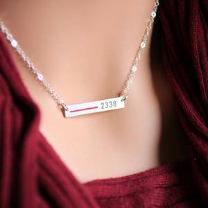 Thin Red Line Personalized Necklace Firefighter Wife.Custom Fireman Badge Number.Rectangle bar- Sterling Silver, Gold, Rose Gold.TRL jewelry