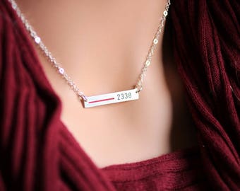 Thin Red Line Personalized Necklace for a Firefighter Wife. Custom Fireman Badge Number. Rectangle bar- Sterling Silver, Gold, or Rose Gold