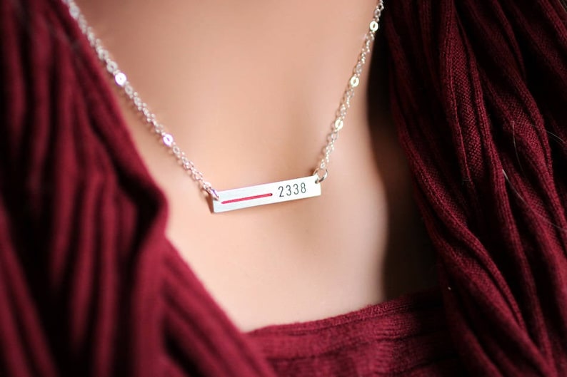 Thin Red Line Personalized Necklace Firefighter Wife.Custom Fireman Badge Number.Rectangle bar Sterling Silver, Gold, Rose Gold.TRL jewelry image 1