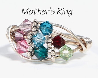 8 Birthstone Grandmother's Family Ring. Personalized sterling silver custom eight stone Swarovski Crystals.Christmas, birthday, Mother's Day