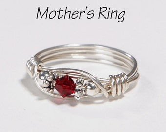 1 Birthstone Mother's Ring: Personalized Sterling Silver Mom's Family Ring with one solitaire Swarovski Birthstone stone Crystal - Birthday