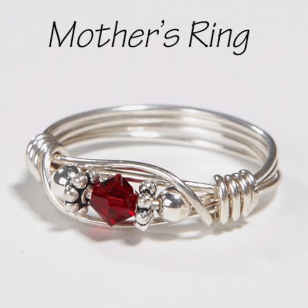 1 Birthstone Mother's Ring: Personalized Sterling Silver Mom's Family Ring with one solitaire Swarovski Birthstone stone Crystal - Birthday