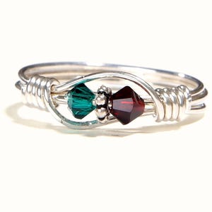 2 Stone Mother&#39;s Birthstone Ring: Personalized Sterling Silver Mom&#39;s multistone Family Ring. Two Swarovski Crystals. Christmas, Mother&#39;s Day