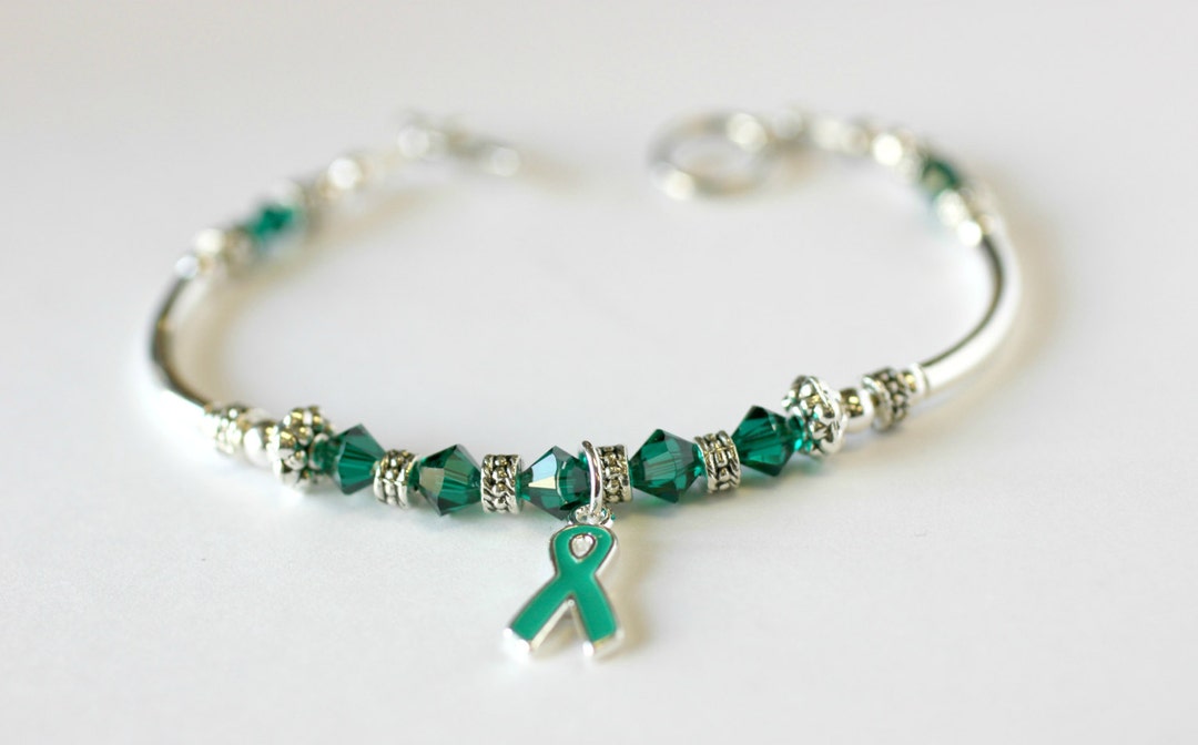 Green Swarovski Crystal Awareness Bracelet With Ribbon Charm - Etsy