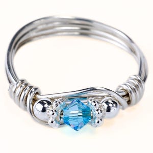 1 Birthstone Mother&#39;s Ring: Personalized Sterling Silver Mom&#39;s Family Ring. Solitaire Swarovski Stone Crystal, for Mother&#39;s Day & Christmas