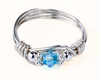 Personalized Sterling Silver Birthstone Ring: Swarovski Crystal Mom&#39;s Ring