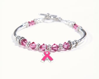 Pink Ribbon Crystal Bracelet: Breast Cancer Awareness, Hope & Support
