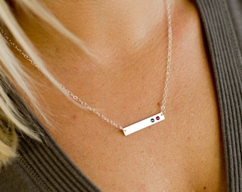 Birthstone Bar Necklace. Personalized Mother's Horizontal.Silver, 14KGold, Rose Gold. Gift for her.Family.Christmas,Birthday,Valentines Day.