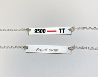Thin Red Line firefighter, wife necklace with 2 badge numbers. Custom badge number. Rectangle bar, double. TRL personalized custom jewelry.