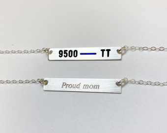 Double Badge numbers.Thin Blue Line personalized necklace for Police wives or female police. 2 Custom law enforcement numbers Rectangle bar