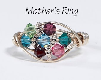 7 Birthstone Grandmother's Family Ring: Personalized custom sterling silver seven Swarovski Crystals. Christmas, Mother's Day, birthday.