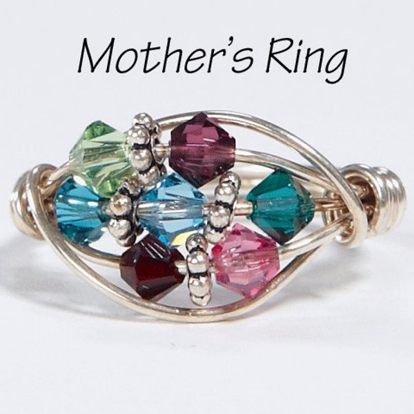 7 Birthstone Grandmother's Family Ring: Personalized custom sterling silver seven Swarovski Crystals. Christmas, Mother's Day, birthday.