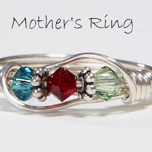 3 Birthstone Mother's Ring. Personalized Sterling Silver Mom's Family Ring. Three Swarovski multistone Crystals. Mother's Day, Christmas image 1