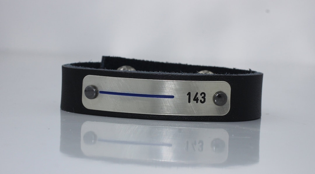 Thin Blue Line Women's or Men's Leather Bracelet Personalized.police