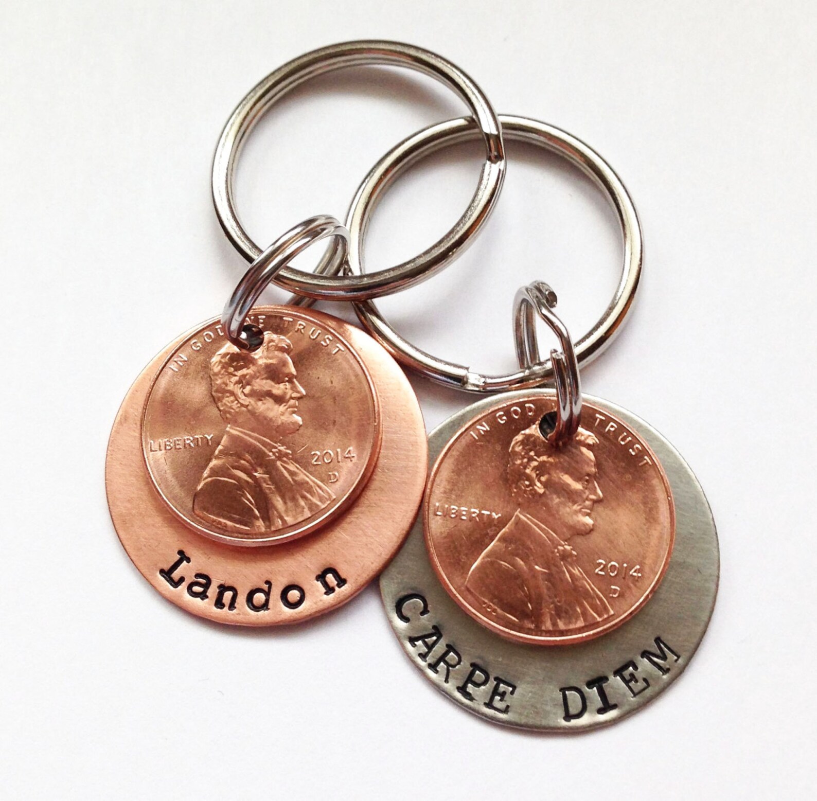 Personalized Penny Keychain Hand Stamped Lucky Penny Etsy