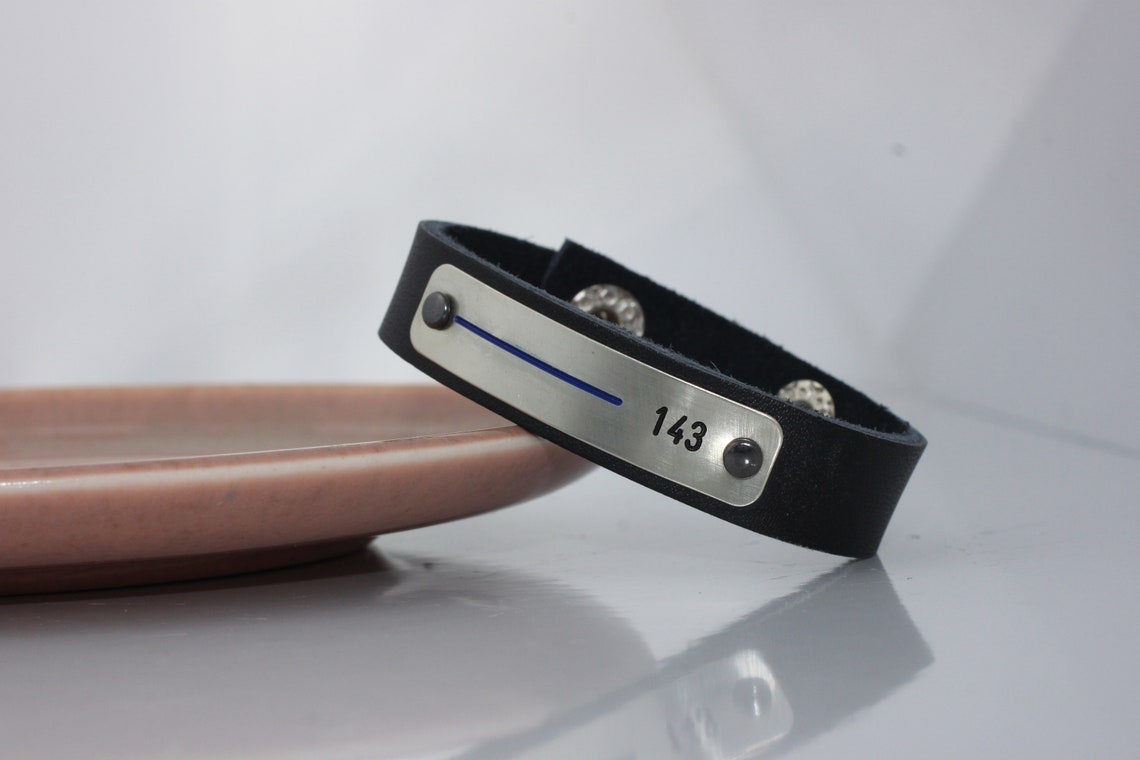 Thin Blue Line Women's or Men's Leather Bracelet Etsy