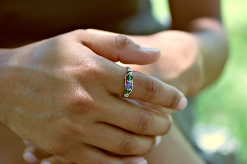 3 Birthstone Mother's Ring. Personalized Sterling Silver Mom's Family Ring. Three Swarovski multistone Crystals. Mother's Day, Christmas image 4