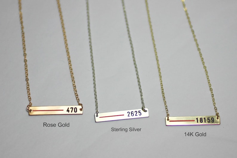 Thin Red Line Personalized Necklace Firefighter Wife.Custom Fireman Badge Number.Rectangle bar Sterling Silver, Gold, Rose Gold.TRL jewelry image 3
